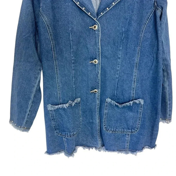 Vintage Cervelle S blue jean blazer jacket frayed trim & rivets Y2K Boho Chic - Picture 3 of 8